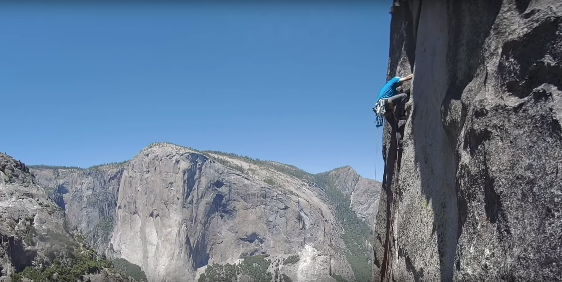 Galen Rowell on Half Dome in in May, 1993 photographing Todd Skinner during the FFA of the Direct North West Face, Yosemite National Park, California.
