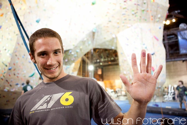 Chris Sharma looks to the future on the 250-foot pitch of Jumbo Love (5.15b), Clark Mountain, California. Photo courtesy of Boone Speed/Aurora Photos