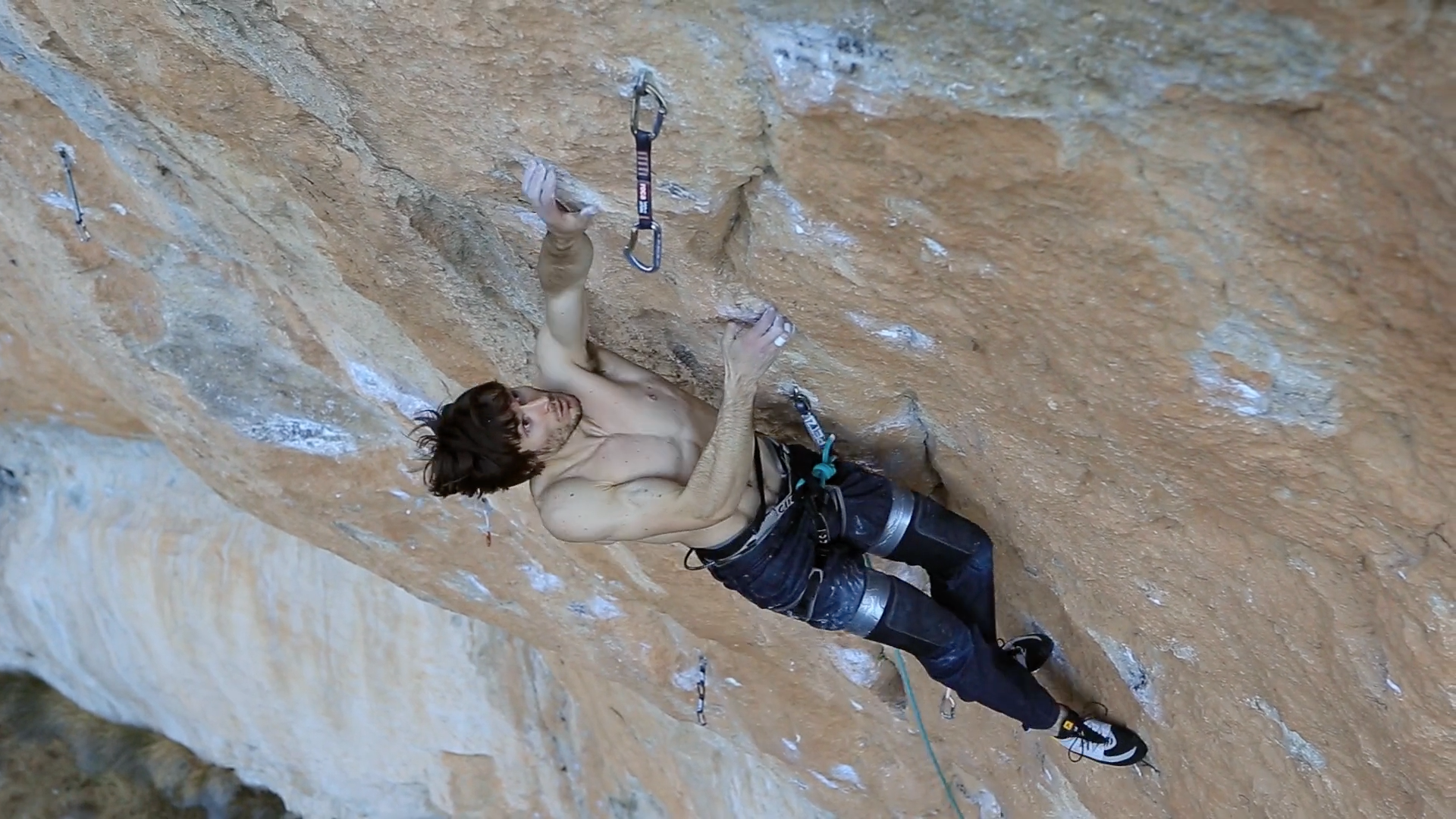 Heidi Chapin gets ready to gun past a roof on the first ascent of Where Lizards Go to Die. Photo by Harrison Shull