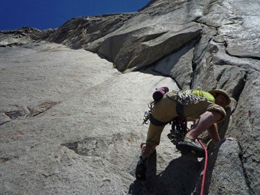 Wirtz on the razer-thin arete of Heart of Gold (5.12-), Eldorado Canyon, Colorado. Photo by Keith Ladzinski
