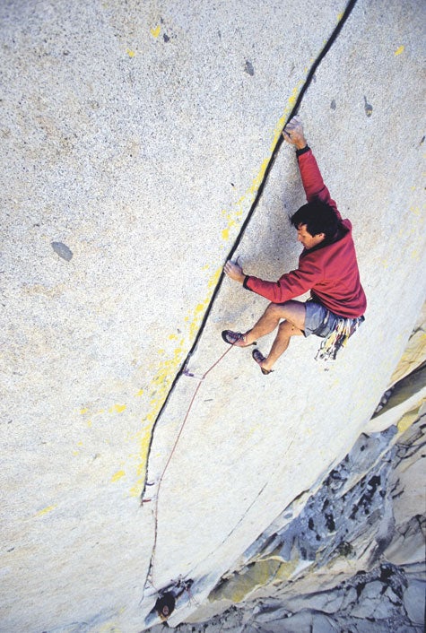 Here is one of my favorite bouldering shots, on Flagstaff in the 1970s. I was the first to use chalk in Colorado and in Yosemite, before chalk bags (Gill was first to use it a few years earlier than I did. We both were gymnasts and started using it more or less independently of one another).