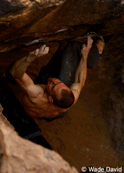 Mael Serre clings to La Marie Rose, Font’s first 6a and problem No. 22 on the Bas-Cuvier Red Circuit.