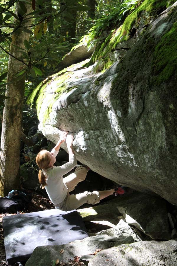 Daniel on a one day repeat of New Base Line, Magic Wood, Switzerland. The problem was originally graded (V15/8C) by Bernd Zangerl in 2002.