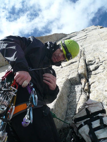 Dave Anderson racks for splitter cracks Dave Anderson racks for splitter cracks at 19,000 feet on Shachun.