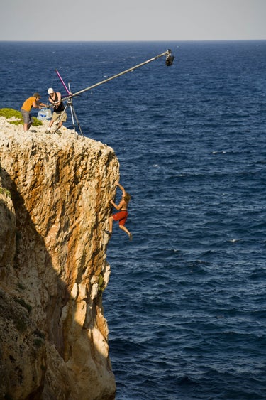 Brett and Josh Lowell shooting with Chr Brett and Josh Lowell shooting with Chris Sharma in Mallorca.