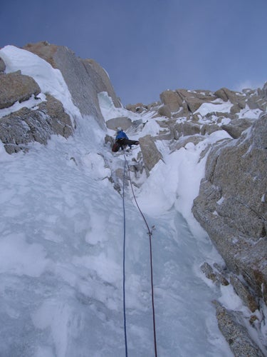 Jon Bracey leads beautiful mixed ground Jon Bracey leads beautiful mixed ground on the headwall of the French Route on Mt. Hunter.