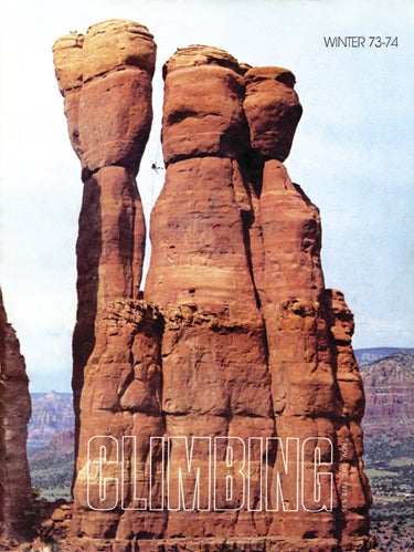 Rappeling from The Mace near Sedona, Ar Rappeling from The Mace near Sedona, Arizona. From its summit, one downclimbs to a tiny stance from which a leap is made to the lower tower.