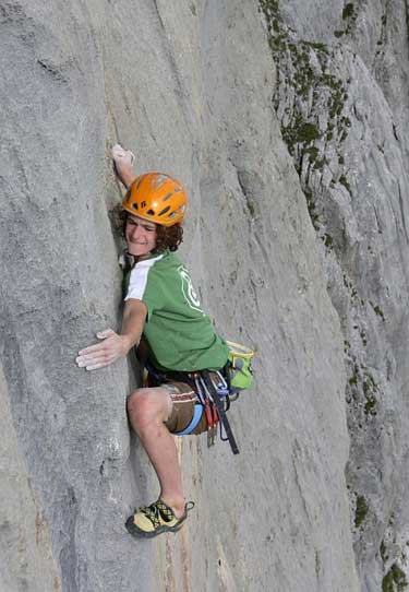 Adam Ondra on the crux fifth pitch of S Adam Ondra on the crux fifth pitch of Silbergeier (5.14a, 6 pitches) in the Swiss Alps.