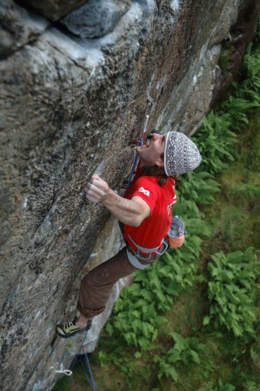 MacLeod sets up for the crux: a despera MacLeod sets up for the crux: a desperate Egyptian move off a “buffed and polished” crimp. Photo by Claire MacLeod, courtesy of…
