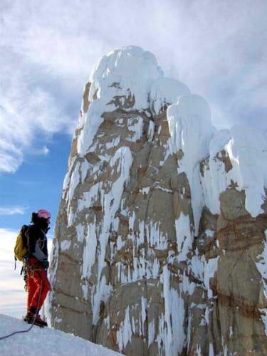 So close and yet so far: No climber has So close and yet so far: No climber has ever traversed from the summit of Torre Egger to the ice-draped peak of Cerro Torre. Photo by Ermanno…