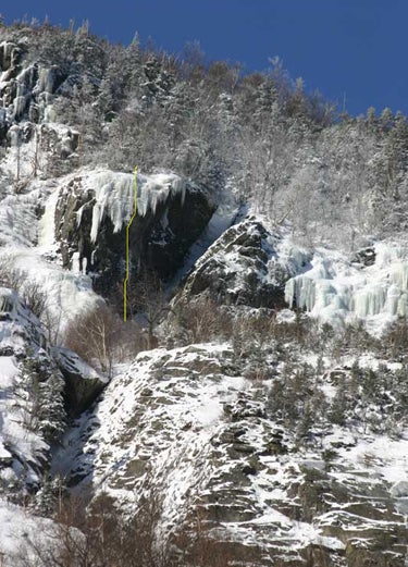 Dial M for Murder (WI4+ M8) at Mt. Will Dial M for Murder (WI4+ M8) at Mt. Willard, Crawford Notch, New Hampshire. Courtesy of Eric McCallister.