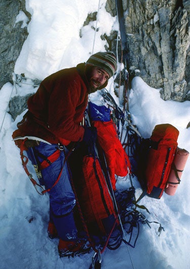 Mugs Stump at 20,000 feet during a 1983 Mugs Stump at 20,000 feet during a 1983 attempt on the West Face of Gasherbrum IV, Pakistan.