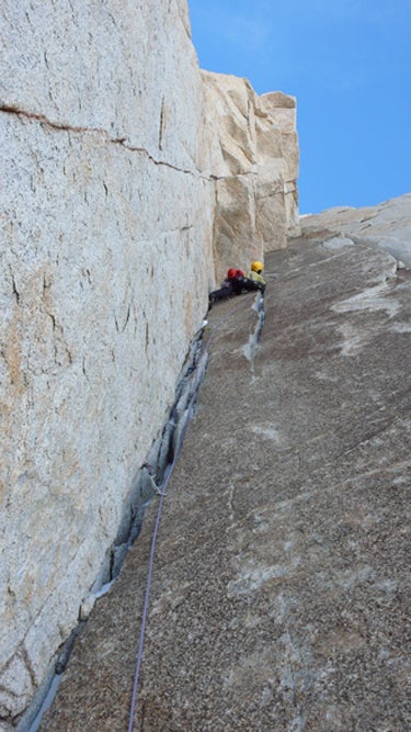 Rolando Garibotti climbs the beautiful Rolando Garibotti climbs the beautiful dihedrals on the west side of Fitz Roy’s north pillar. Photo by Bean Bowers.
