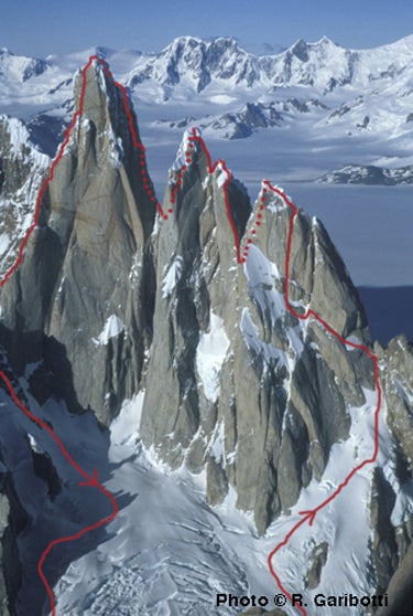 The Torre Traverse: Rolando Garibotti a The Torre Traverse: Rolando Garibotti and Colin Haley started up Cerro Standhardt via Exocet, descended to the Col dei Sogni, climbed Spigolo dei…