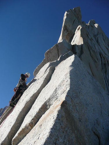 Grohne on the upper southwest ridge of Grohne on the upper southwest ridge of St. Exupery. Photo by Jesse Huey.