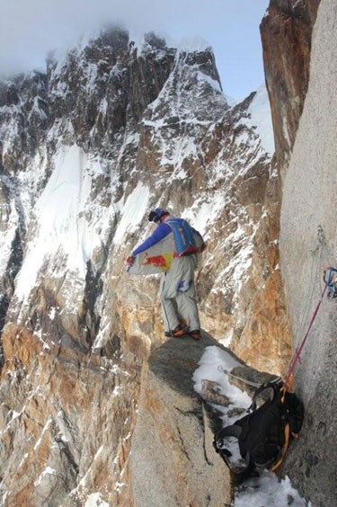 Valery Rozov prepares to step off the s Valery Rozov prepares to step off the southeast ridge of Cerro Torre, about a quarter of the way up the Compressor Route. Courtesy of Mountain.ru.