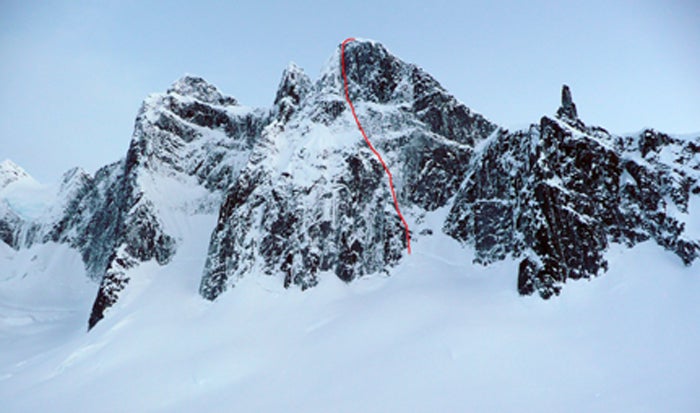 Ryan Johnson (left) and Sam Magro on th Ryan Johnson (left) and Sam Magro on the summit of the West Tower of the Mendenhall Towers. The two climbed the 14-pitch route in a day and a half…