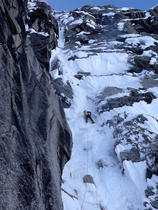 Max Turgeon leads a key pitch on Depriv Max Turgeon leads a key pitch on Deprivation, first climbed in 1994 by Scott Backes and Mark Twight. Photo by Zoe Hart.
