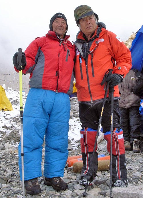 Min Bahadur Sherchan, 76 (left), and Yu Min Bahadur Sherchan, 76 (left), and Yuichiro Miura, 75, have both just climbed Mt. Everest. Photo courtesy of Snowdolphins.com.