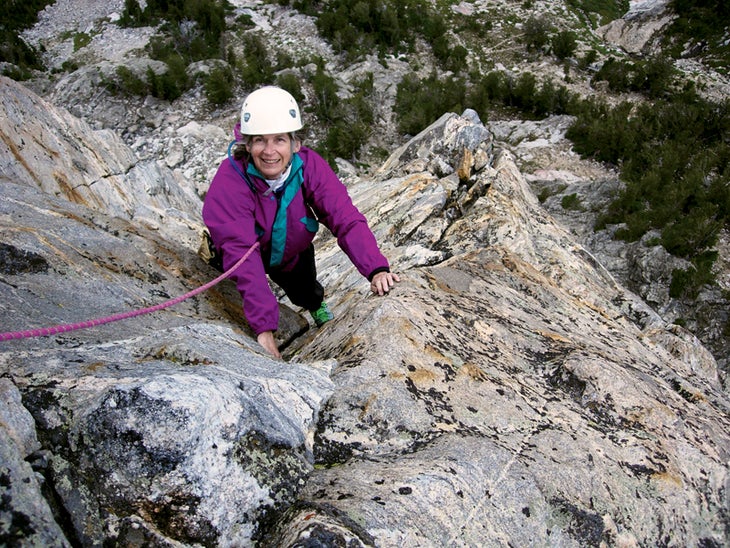 Irene Beardsley on Irene’s Ar&eci Irene Beardsley on Irene’s Arête (III 5.8 or 5.9+) in summer 2004, 47 years after FA’ing the Disappointment peak rib that bears her…