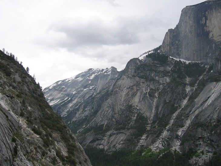 The Half Dome approach as seen from Was The Half Dome approach as seen from Washington Column. Photo by Mike Brumbaugh.