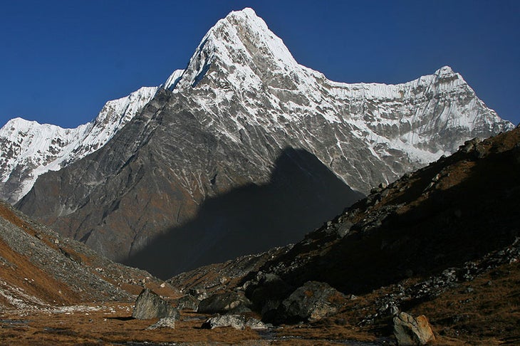 A view of Kang Nachugo in the Rolwaling A view of Kang Nachugo in the Rolwaling Valley from the east. Photo by Joseph Puryear