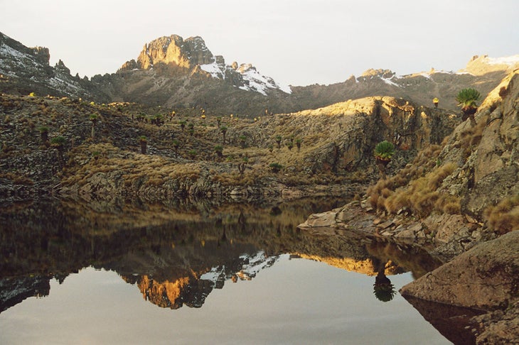 Reflection of Mount Kenya in a lake on Reflection of Mount Kenya in a lake on the Chogoria Route. Felix Berg / Summitclimb.de