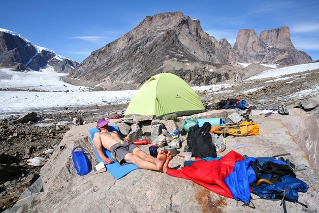 Rest day at high camp for Asgard on the Rest day at high camp for Asgard on the Caribou Glacier. Photo by Jon Walsh.