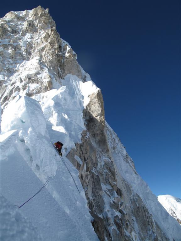 Above the fourth bivouac on Nemjung’s s Above the fourth bivouac on Nemjung’s south spur. Photo by Christian Trommsdorff.