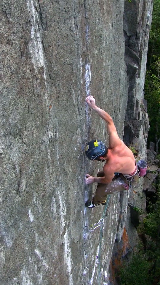 Matt McCormick at the crux of Wheelin N Matt McCormick at the crux of Wheelin N’ Dealin (5.13c R) on the Spider’s Web in New York’s Adirondacks. Photo by Peter Kamitses…