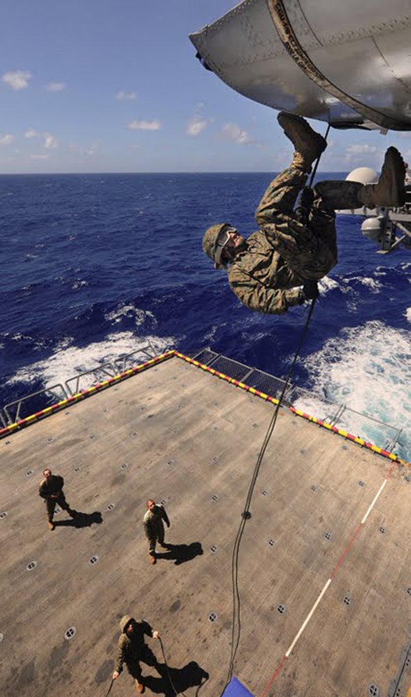 Marines Rappel at Sea Abord the USS Bonhomme Richard - Climbing