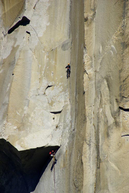 Dave Turner cruises the Pancake Flake p Dave Turner cruises the Pancake Flake pitch with Colin Haley belaying above the Great Roof on The Nose during their 11.5 hour warm up. A few days…