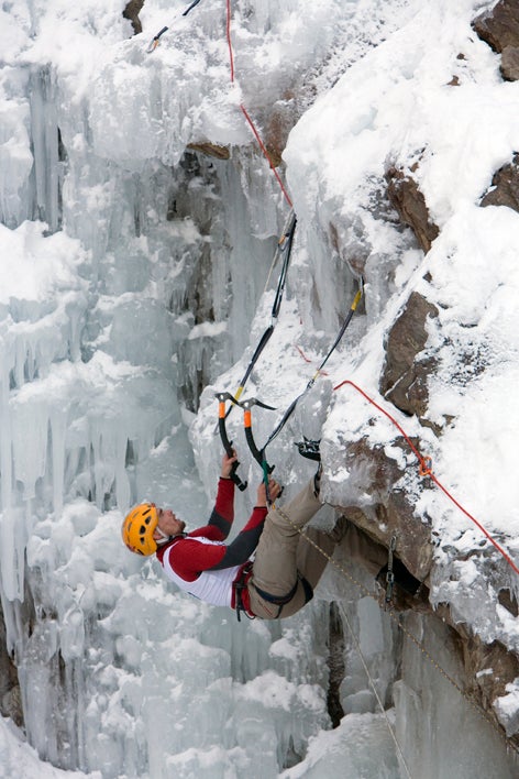 Wharton on the way to victory at the 20 Wharton on the way to victory at the 2009 Ouray Ice Festival. Photo by Joe Skalsky