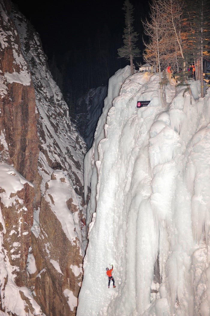Will Gadd climbing into the night durin Will Gadd climbing into the night during his Endless Ascent in Ouray. Photo by James Beissel. See more photos of the Endless Ascent at…
