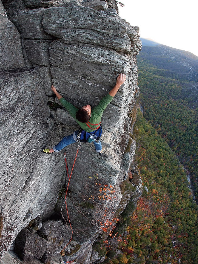 Chris Van Leuven brings it home to The Chris Van Leuven brings it home to The Daddy (III 5.6 or 5.8), grabbing incuts on the 5.6 final pitch, Linville Gorge, North Carolina. Photo by Jim…