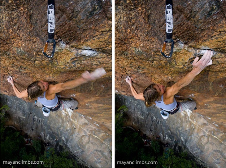 Executing the last deadpoint move on Bl Executing the last deadpoint move on Blood Meridian (8b+ or 5.14a), Milford Sound, New Zealand. / Photo by Max Farr
