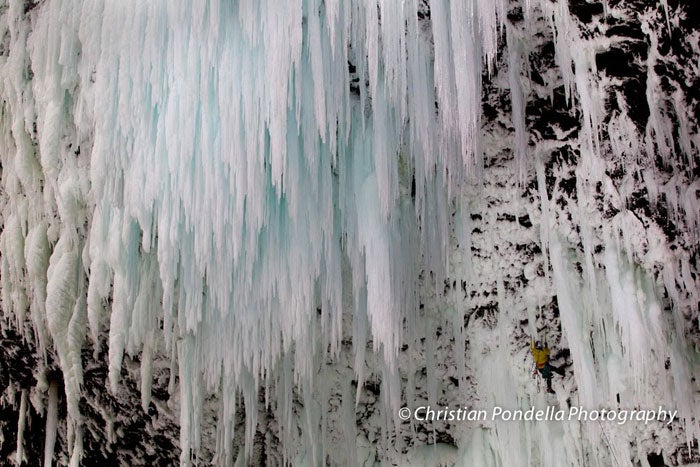This year, Spray On had more ice, and T This year, Spray On had more ice, and Tim Emmett and Will Gadd added four short pitches across the roof. Photo by Christian Pondella