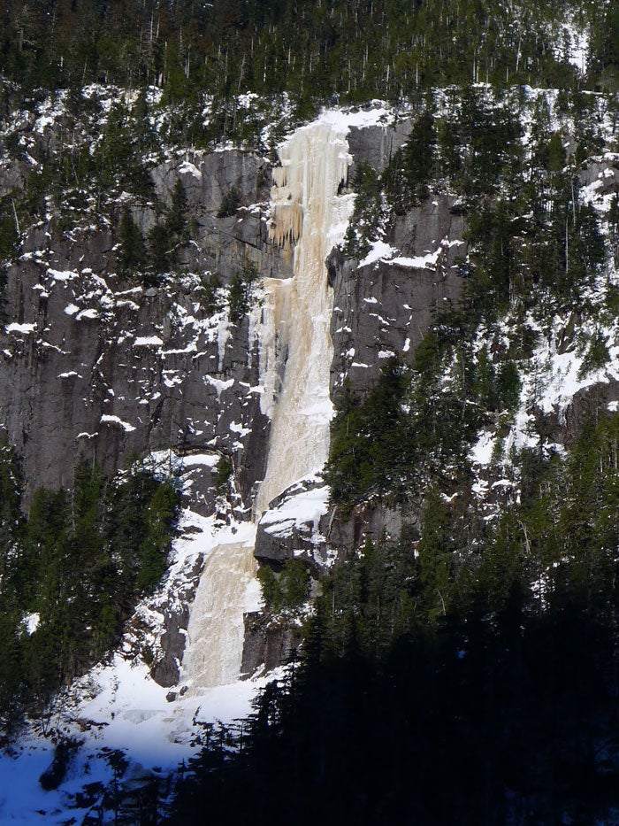 The 800-foot Pin-Up Girl (WI5) near Bar The 800-foot Pin-Up Girl (WI5) near Bart Lake. Photo courtesy of Ryan Johnson
