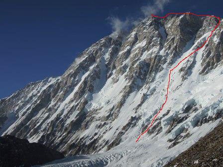 Ueli Steck's route up Shishapangma. Pho Ueli Steck's route up Shishapangma. Photo by Ueli Steck