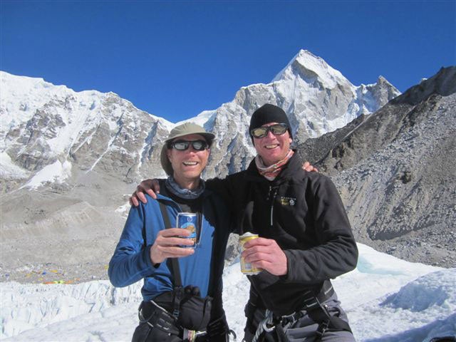 Rob Hart (left) and Michael Horst celeb Rob Hart (left) and Michael Horst celebrate their return to Everest base camp. Courtesy of alpineascents.com