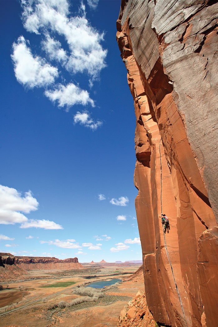 Joan Gubern styles the short but oh-so- Joan Gubern styles the short but oh-so-sweet Scarface (5.11b). Photo by Jim Thornburg