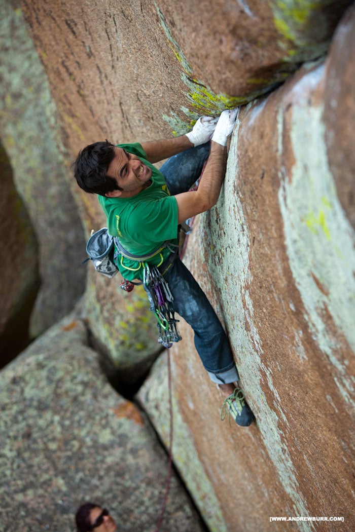 "PeeWee manages not to slip on Home on the Range (5.14). Photo by Andrew Burr"