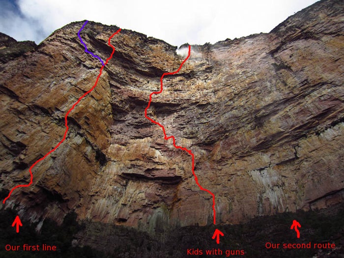 The three new routes on the Amuri Tepui The three new routes on the Amuri Tepui in Venezuela. Photo from xpedition.be