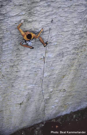 219- Beat Kammerlander_2203.jpg Ka-Pow! Martin Feliz hammering Speed (5.14c), Voralpsee, Switzerland © Photo by Beat Kammerlander