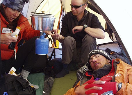 boermans-broadpeak07_1168.jpg A Dutch climber takes some rest in camp 2 after descending from camp 3 with HACE.