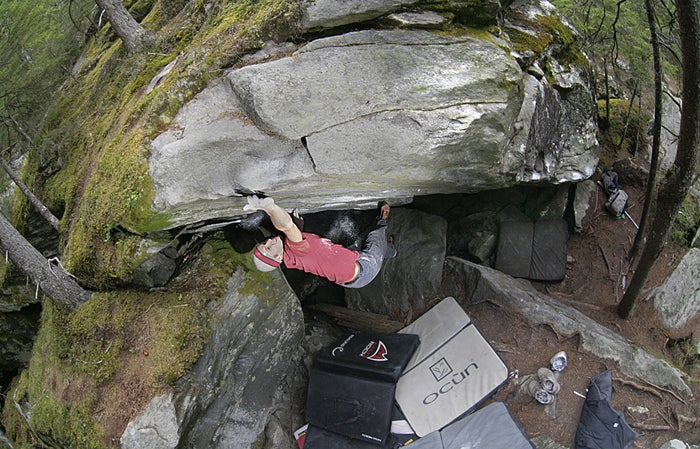 Georg-Lenz-7_1385.jpg Bouldering. Magic Wood in Averstal, Switzerland. And indeed it is an enchanted forest on the steep alpine Mountainsides, but sometimes it seems to be…