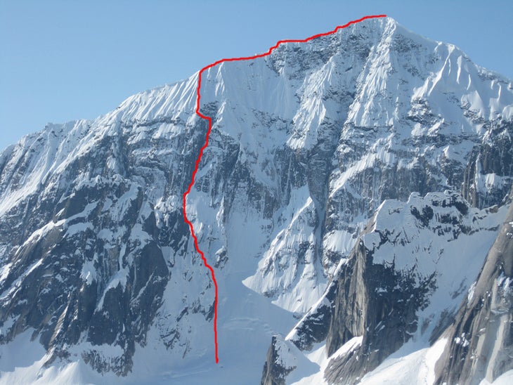 The line of For Whom the Bell Tolls (1, The line of For Whom the Bell Tolls (1,150m, ED2 V WI6 and mixed) on the north face of 8,233-foot Mt. Church. Memorial Gate (Ichimura-Sato-Yamada,…