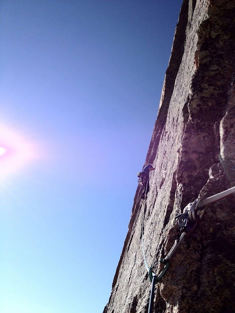 "Jonathan Siegrist on one of the upper hard pitches of The Honeymoon is Over (5.13c). Photos courtesy Jonathan Siegrist"