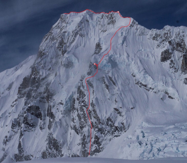MastadonWLine The new route up the northeast buttress of Mt. Laurens in Alaska, one of five climbs nominated for a Piolet d'Or