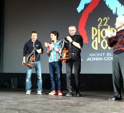Bj7SY4hIIAE7Ozg Recipients of 2014 Piolets d'Or: Ueli Steck, Ian Welsted, and Raphael Slawinski (left to right).